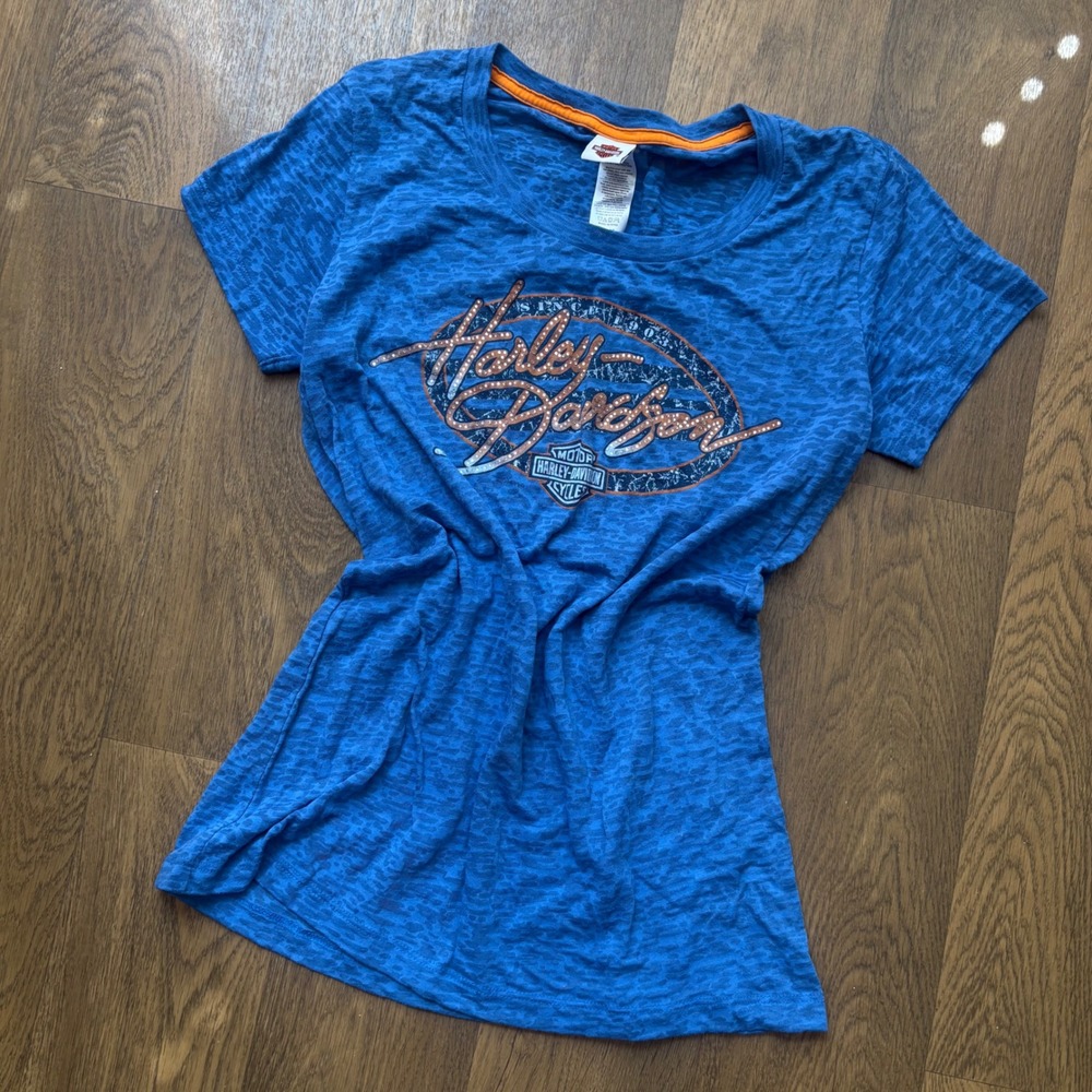 Vtg Y2K Grunge Glam Doll Core Harley Davidson Studded Logo Lightweight T Shirt